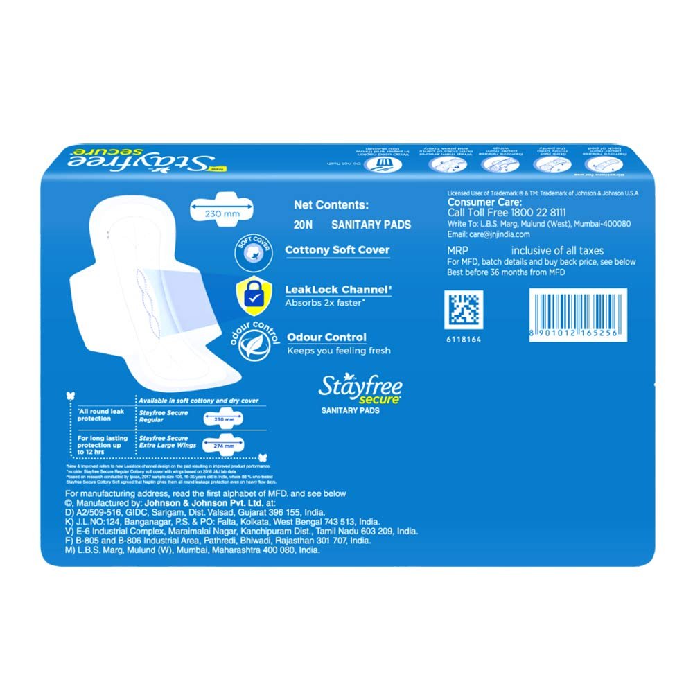 Stayfree Secure Cottony Soft Extra Large XL Sanitary Napkins Pad with Wings
