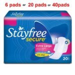 STAYFREE SECURE XL SANITARY PAD, STAYFREE, SECURE, XL, SANITARY, PAD, PADS, PERIODS, MENSTRUAL, BLEEDING, LONG, PROTECTION, GOOD, BEST, HERBICHEM.COM, 20 ,PADS, 40, 6, WINGS, WHISPER, SANITARY, NAPKIN, BEST, JOHNSON, ABSORB, WOMEN, HEALTHY