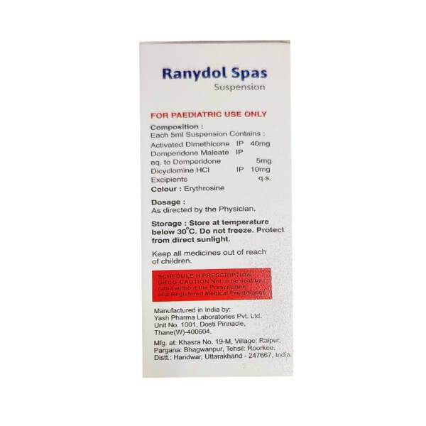 RANYDOL SPAS SUSPENSION, domperidone, diclomine and dimethicone suspension, leeford ranydol spas, ranydol spas, stomach pain in baby, herbichem, herbichem.com